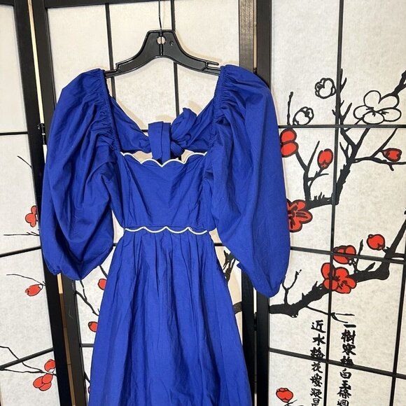 Anthropologie Forever That Girl Mimi Blue Scalloped Mini Dress Tie Back S New - Picture 6 of 9